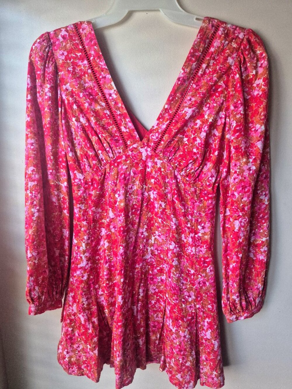 Lost + Wander Pink Floral V Neck Fit & Flare Mini Dress XS
